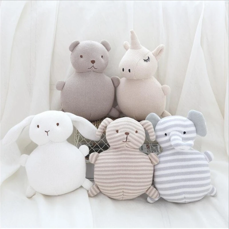 Nordic Style Animals Elephant Rabbit Bear Dog Unicorn Baby Calm Sleep Doll Built-in Bell Cushion Pillow Kids Bed Decor Toy Gifts