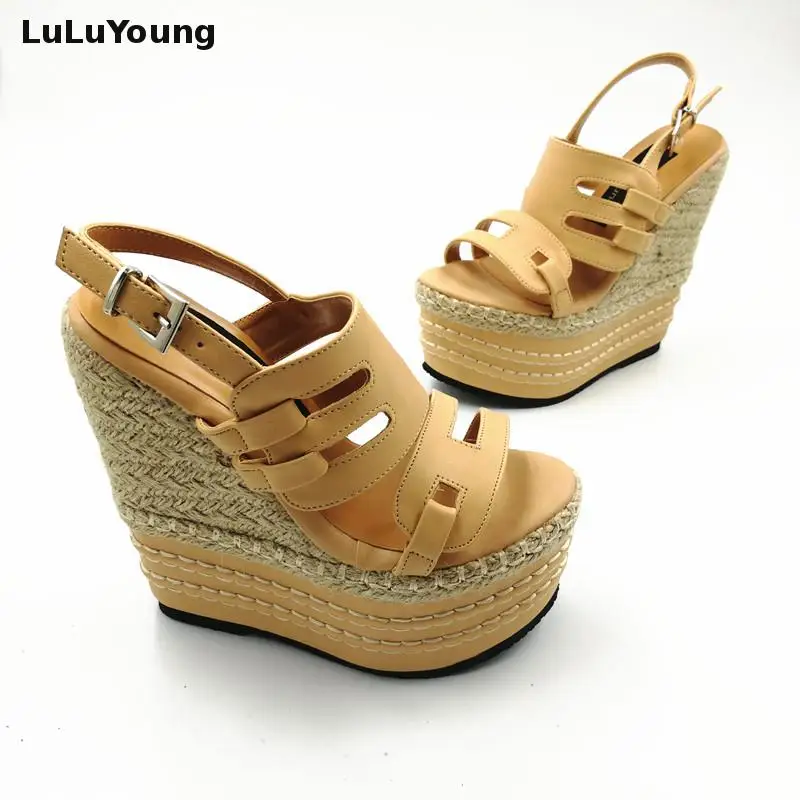 Spring/Summer High Heel Platform Wedges Sexy Straw Female Sandals 32 33 sy-1792