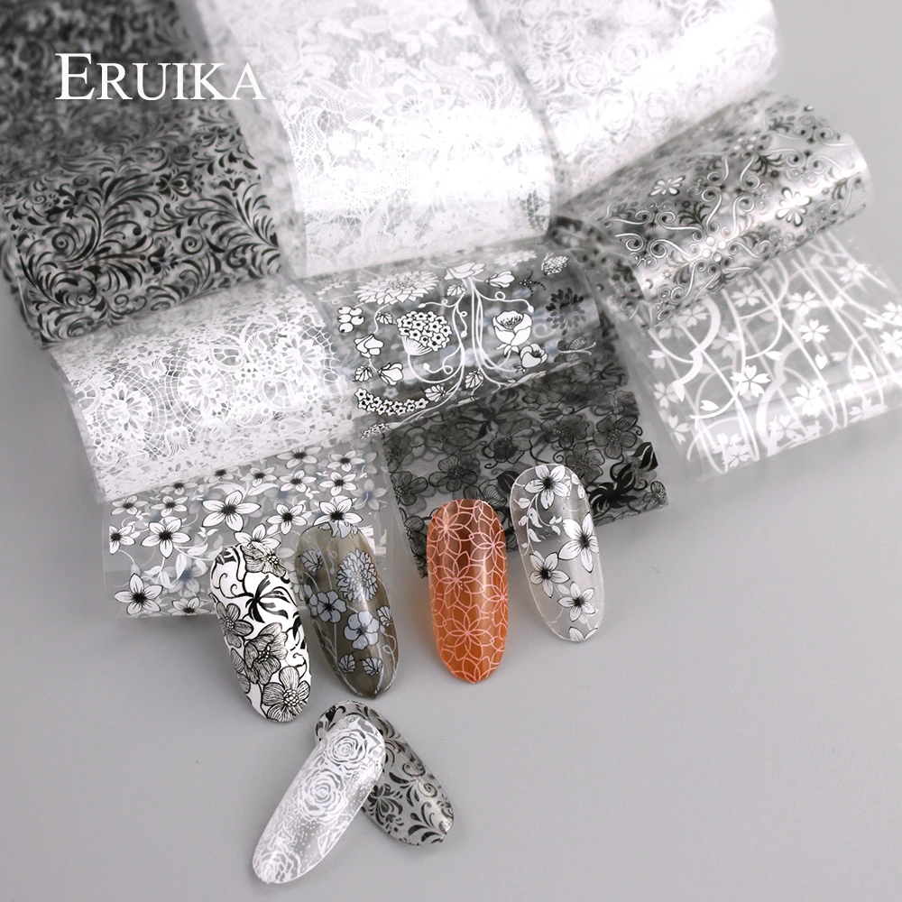 ERUIKA, 10 шт., кружево, звездное небо, дизайн, Голографическая фольга для ногтей, набор для переноса, маникюрные наклейки, наклейки для ногтей, сделай сам, салонные украшения, обертывания