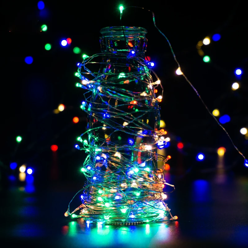 

LED Strip Lighting 220V US Plug Multi-Color LED Lamp Copper Wire For Wedding Garland Fairy Lights Decoration RF Remote Control