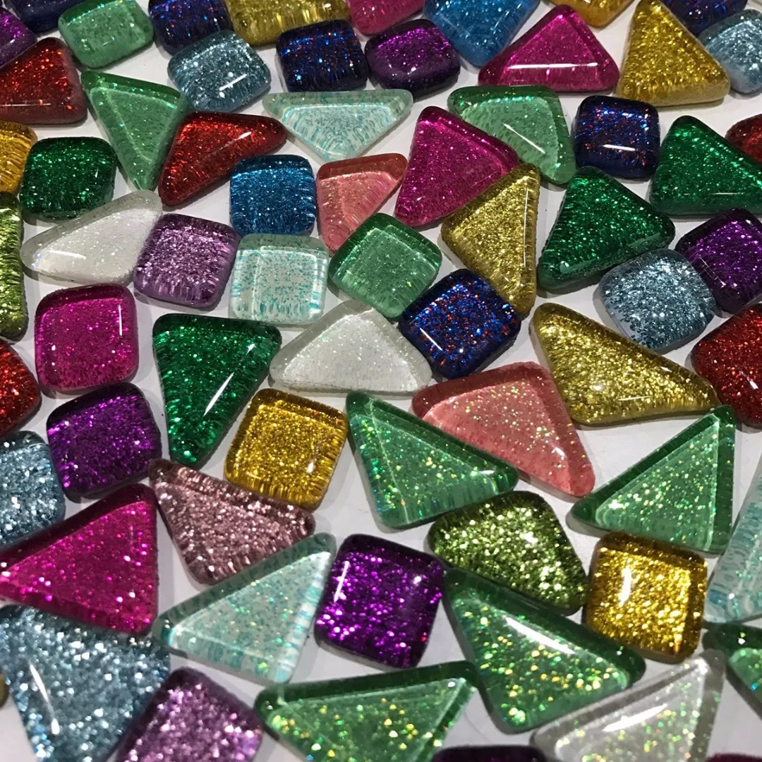 120g 70pcs Colorful Glitter Shiny Craft Material Glass Mosaic Tiles Bulk for Children Handmade Creativity DIY Hobbies