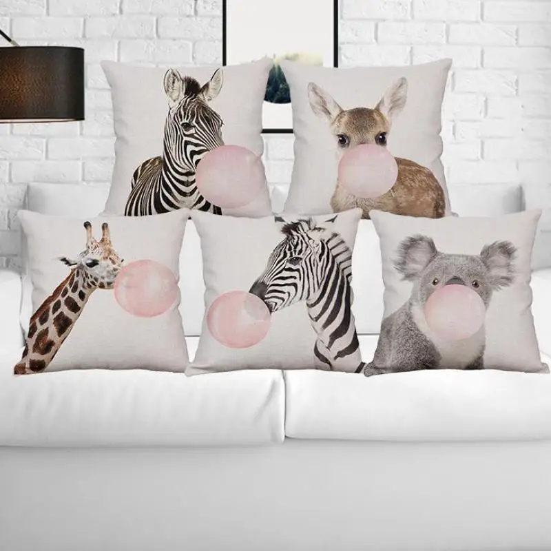 Cute Animal Cushion Cover Bear And Balloons Rare Illustration Cartoon