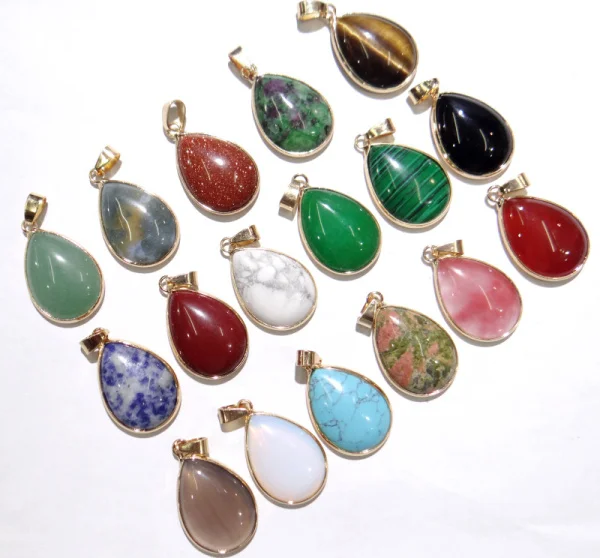 pendant necklace Natural Stone Agate tiger eye Turquoise Water Drop Shape Pendant Beads Lovely Jewelry Charms Necklaces Jewelry Making 1pcs
