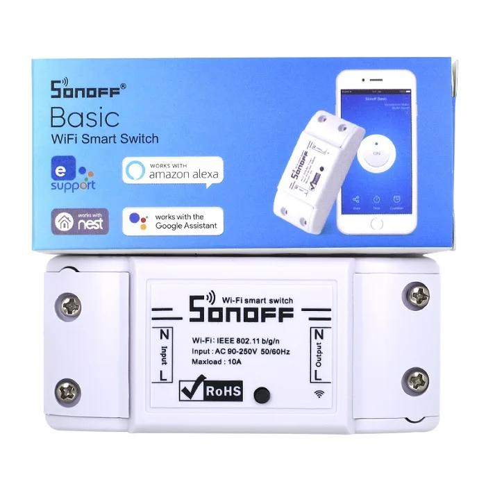 

SONOFF Basic eWelink APP Smart Home Wifi Switch Wireless Remote Control Automation Module DIY Timer Universal 10A AC 90-250V