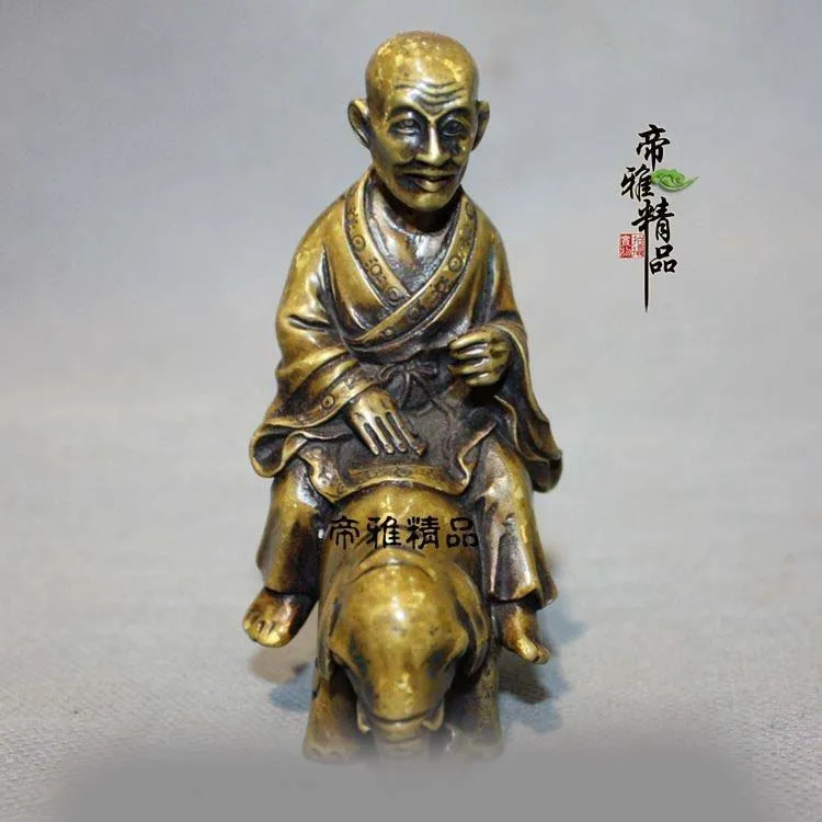

China Buddhism Bronze Copper Gild Temple Arhat Monk Buddha Ride Elephant Statue SD 506
