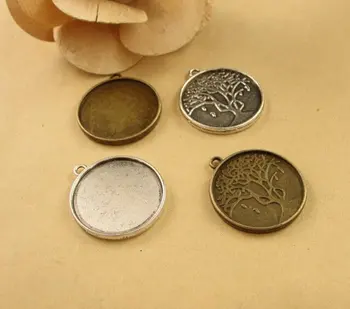 

50pcs 25mm 1 inch round Antique Bronze / Silver Cabochon Pendant Base, Tree round pendant setting (3020014)