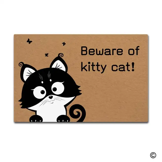 Us 14 34 20 Off Doormat Entrance Mat Funny Doormat Beware Of Kitty Cat Door Mat For Indoor Outdoor Use Non Woven Fabric Top In Mat From Home