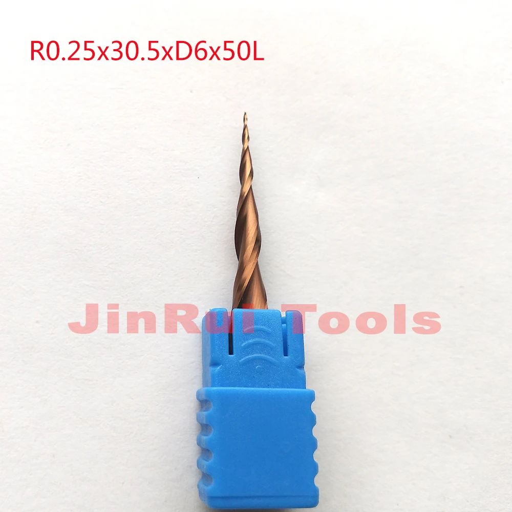 

1 шт. R0.25 * D6 * 30,5 * 50L * 2F HRC55 вольфрамовое твердосплавное покрытие конические сферические концевые фрезы CNC фрезы Нож