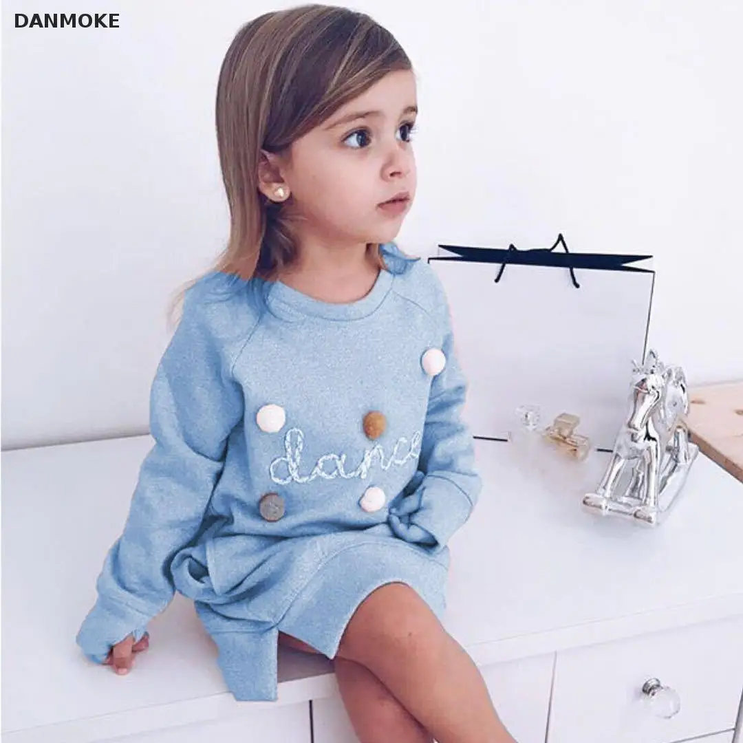 Skup Danmoke 2018 jesienno zimowa kreskówka list haftowana bluza dziewczyna moda długa bluza z kapturem sukienka sweter Moletom Feminina