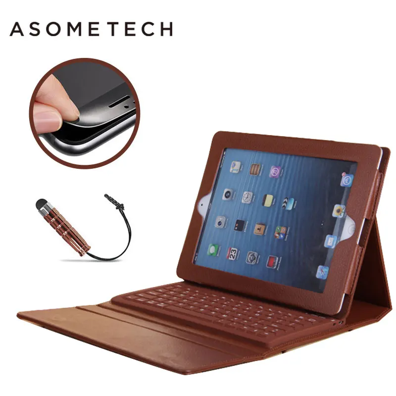 

For Ipad Mini 1 2 3 4 Wireless 3.0 Bluetooth Keyboard Case shell Super PU Leather silicon Flip Stand Coque For iPad smart Covers