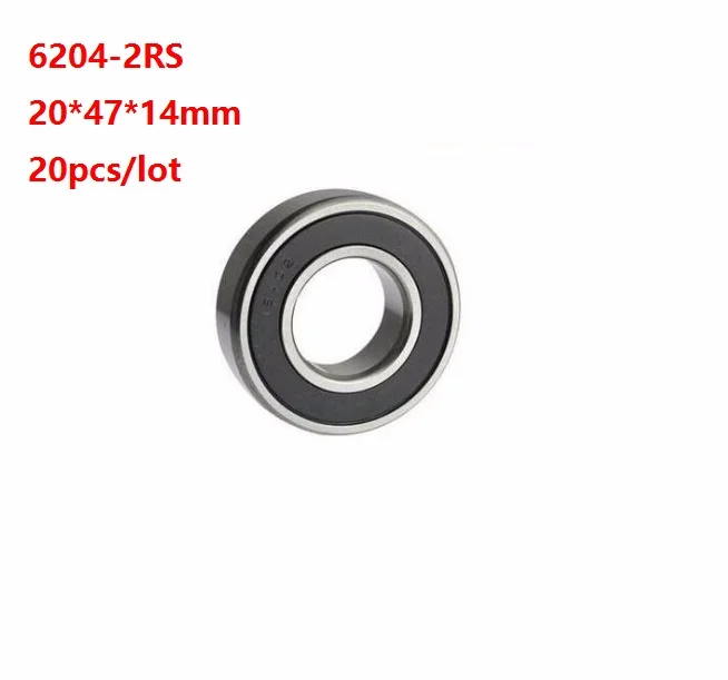

20pcs/lot 20x47x14mm 6204RS 6204-2RS 6204 2RS Double cover ball bearings 20*47*14mm Deep Groove Ball Bearing Shaft