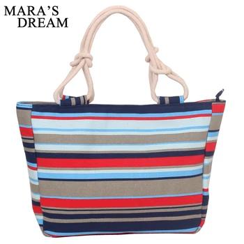 

Mara's Dream 2018 Fashion Canvas Unisex Stripe Women Zipper Handbag Strap Shopping Bag Shoulder Bag Lady Bags Tote Handbag Bags