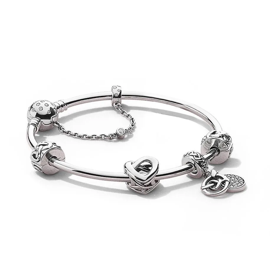 

Original 925 Sterling Silver Bracelet Pandora Suitable For Women's Minds Interwoven Bangle Fit Women Bead Charm Jewelry