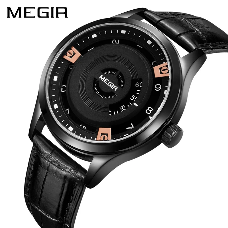  MEGIR 2017 New Men Watch Top Brand Luxury Leather Engraved Dial Military Watches Clock Male Erkek K