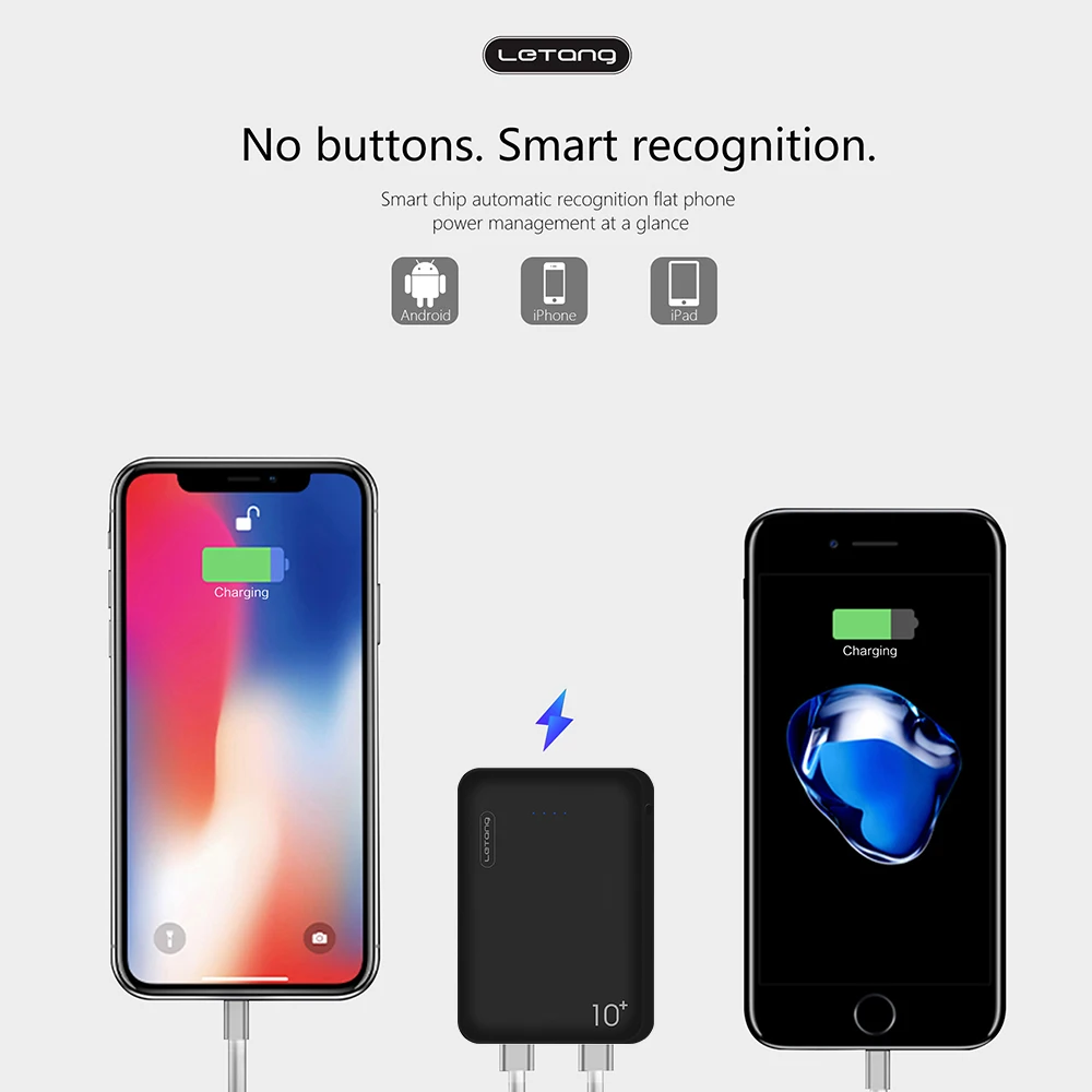 Letang mi ni 10000mAh портативное зарядное устройство для зарядки тонкий повербанк