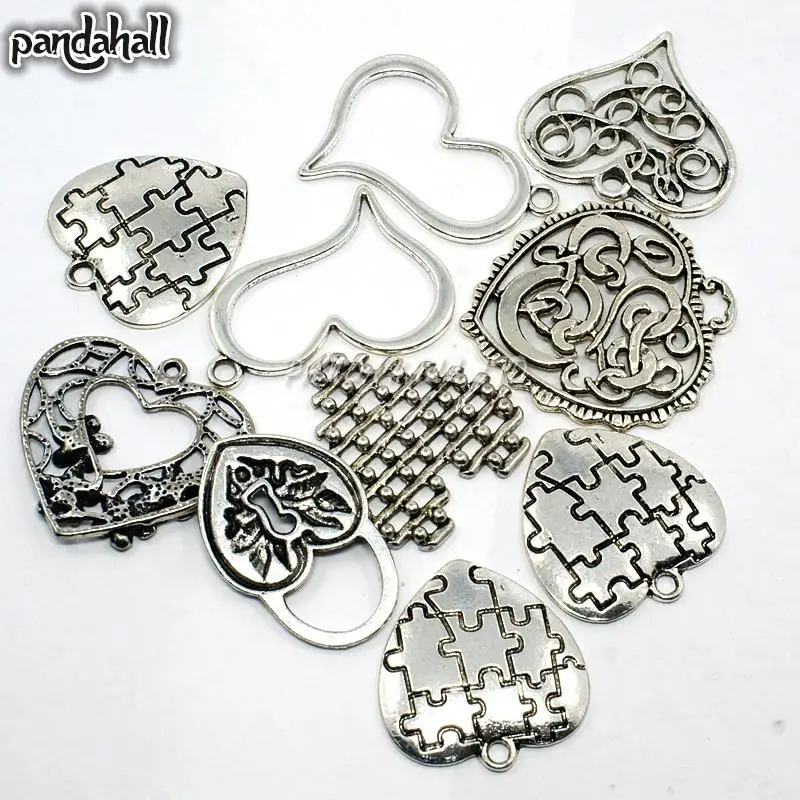 

10pcs Tibetan Style Antique Silver Alloy Heart Pendants charms heart diy findings jewelry accessories part 31~60x31~60x3~4mm