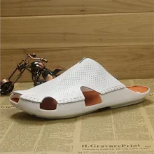 2017 neue Ankunft Echtes Leder Sandalen Slipper Männer Schuhe Paare Mode Sommer Atmungs Wohnungen Schuhe Kühlen Komfortabel Rutschen