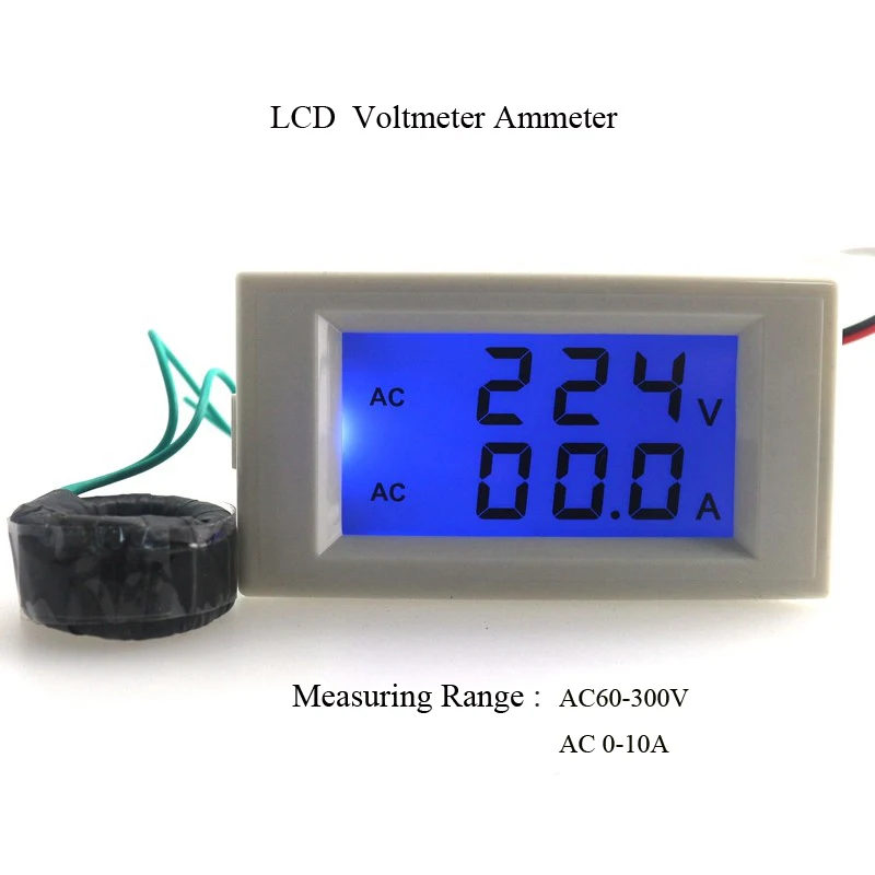 

Dual LCD Display Voltage and Current Meter Blue Backlight Panel Voltmeter Ammeter Range AC 80-300V 0-10.0A