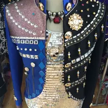 Плюс размер мужской черный в стразах-кристаллах куртка DS шоу костюмы сценическая одежда ночной клуб шоу верхняя одежда певец наряд диджея