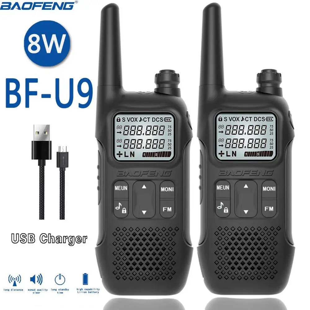 2 шт Baofeng BF-U9 8 Вт USB быстрая зарядка Walkie Talkie UHF 400-470 МГц радио коммуникатор приемопередатчик