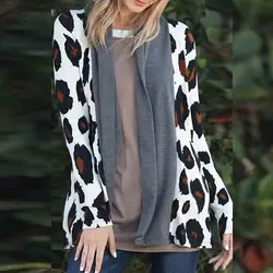Блузка для женщин леопардовым принтом Повседневная рубашка с длинным рукавом животных открытым спереди куртка хлопковое пальт
