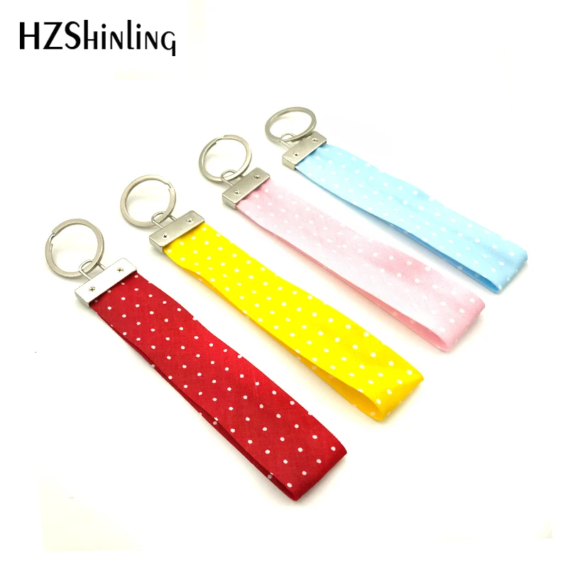 

Ribbon 2018 New White Dots on Different Background Key Holder Polka Dot Wristlet Key Fob Fabric Keyring Trendy Keychain floral