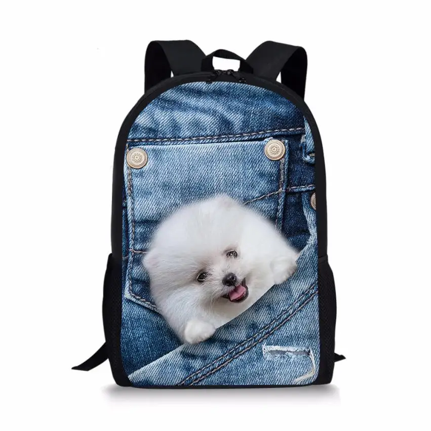 Fashion Cool Printing Denim Cat Dog Backpack for Children High Primary School Student Kids Bagpack Teen Boys Girls Bookbags bookbags-for-girls