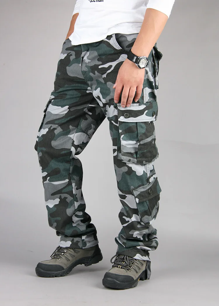 Мужские брюки-карго, военные камуфляжные брюки SWAT, армейские брюки, мужские повседневные свободные камуфляжные брюки-карго с множеством карманов