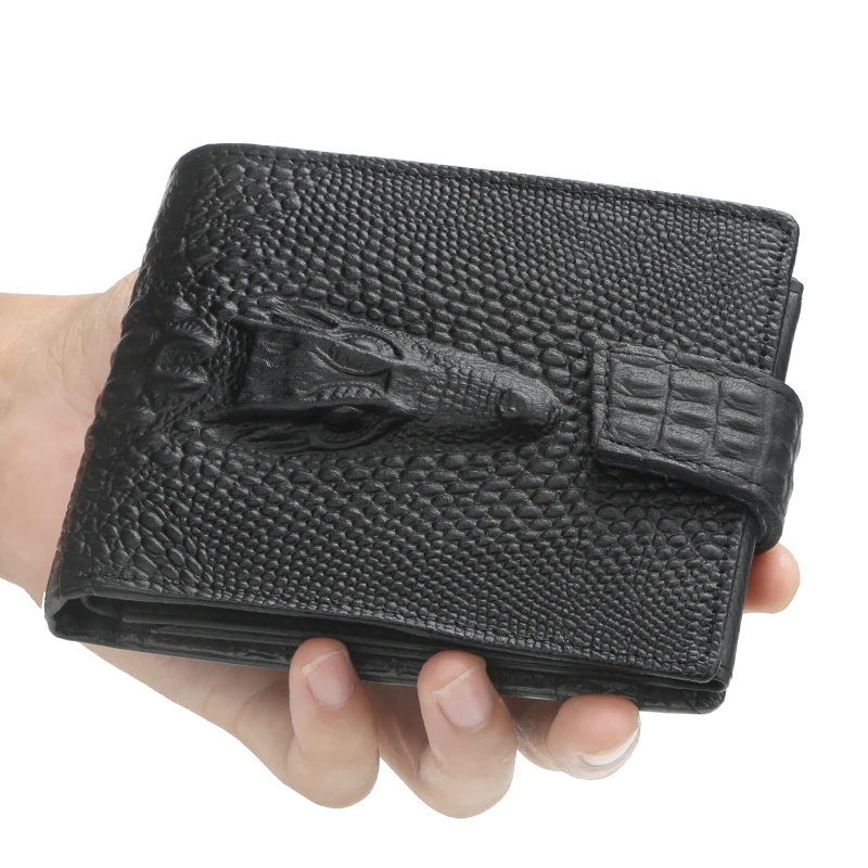 

Men Wallets Causal Alligator Pattern Genuine Leather Short Purse Card Holder Clip Wallet with Coin Pocket Leather Men Purse NEW