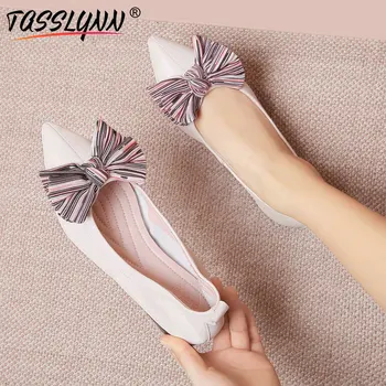 

TASSLYNN 2019 Low Heels Women Pumps Butterfly-knot Shoes Slip on Square Heels Leather PU Casual Shoes Pointed Toe Size 34-42