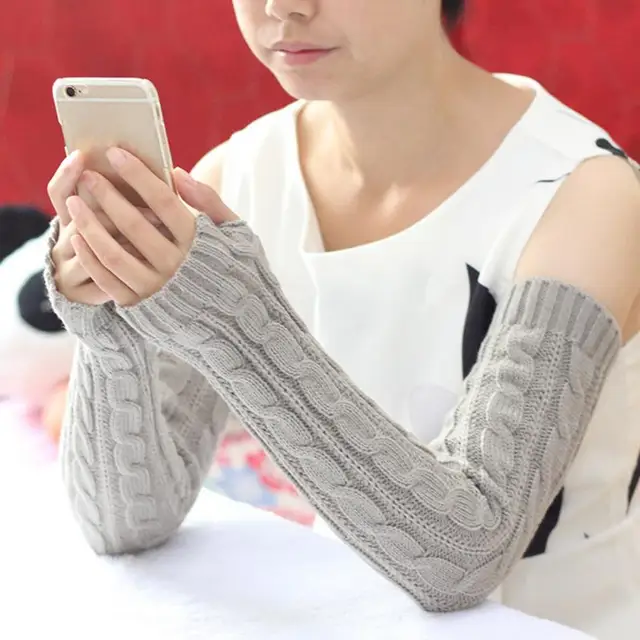 Women’s Winter&Autumn Christmas Cashmere Blend Knitted Long Gloves Solid Color Fashion Warm For Lady Elbow Mittens