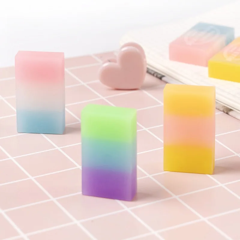

2PC 3-Color Gradient Rainbow Jelly Eraser Rubber Erasers Correction for Drawing Writing School Office Supply Student Stationery