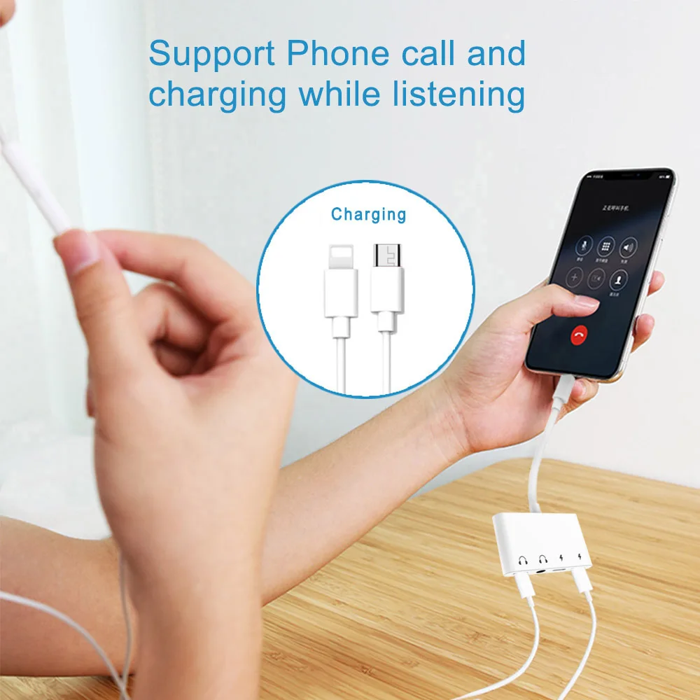 3 5mm Audio Headphone Aux Jack Adapter with MicroUSB Port Charger Splitter for 4 in 1 Converter for iPhone X 8 7 XS Max iOS13