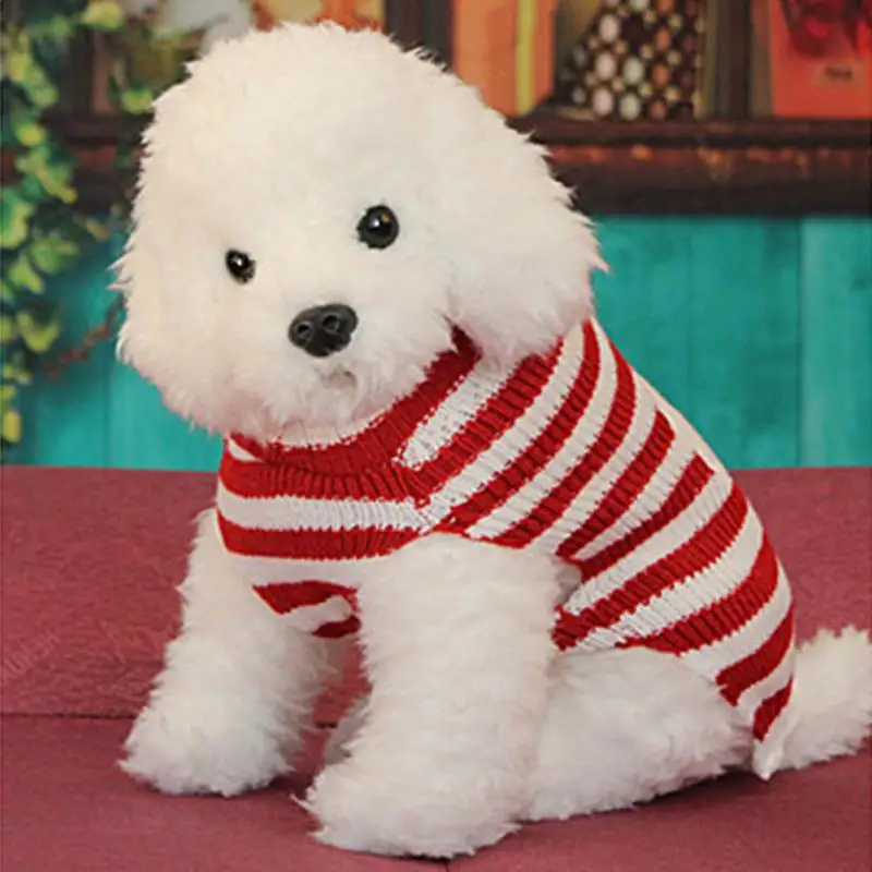 Рождественские свитера для домашних собак и кошек полосатая одежда для собак свитер со щенком одежда