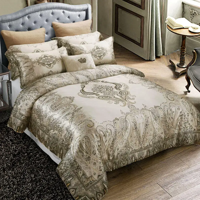 

4Pieces King size Luxury Mulberry silk Bedding set Soft Silky Bedclothes Bohemia Duvet cover Bed sheet/Linen set Pillowcase