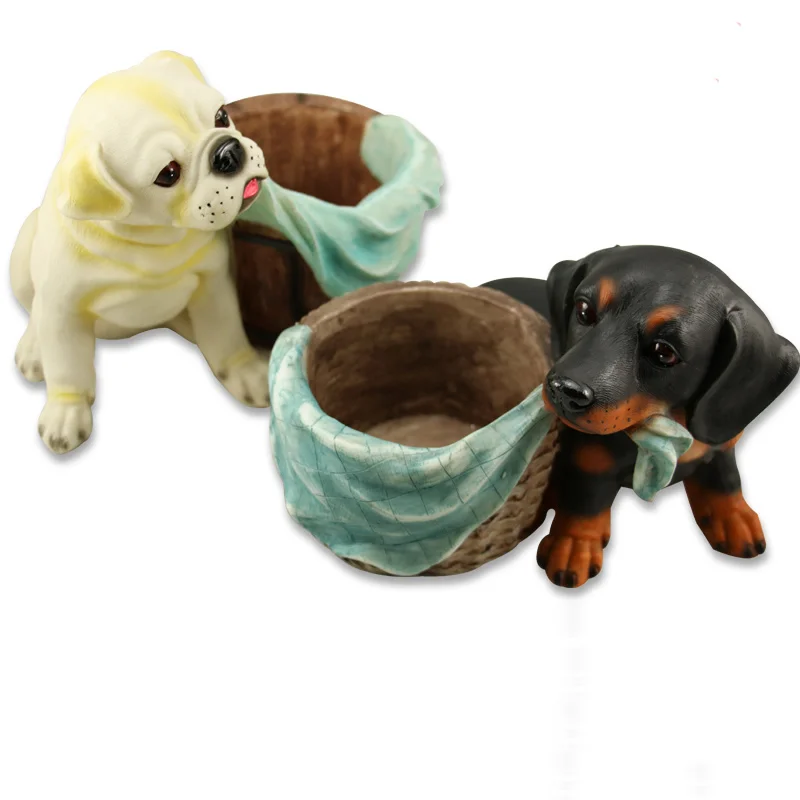 

Fun cartoon pet dog resin small flower pot cute lifelike puppy plant pot decoration