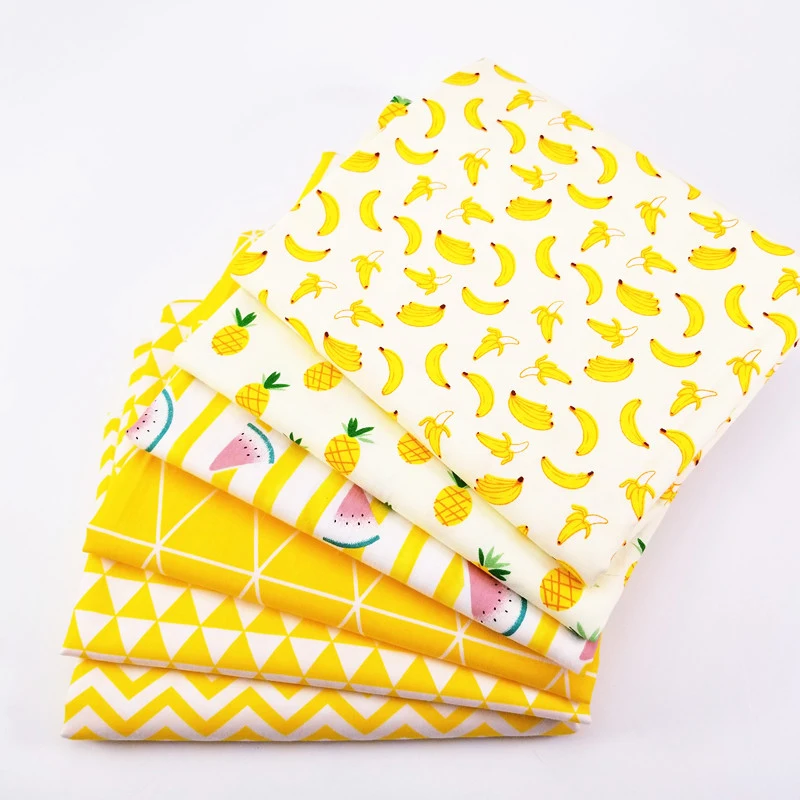 

6pcs/lot 50x40cm Yellow series Cotton quilting Fabric for Baby/ Kids Cotton patchwork tissue home Textile Sewing Material