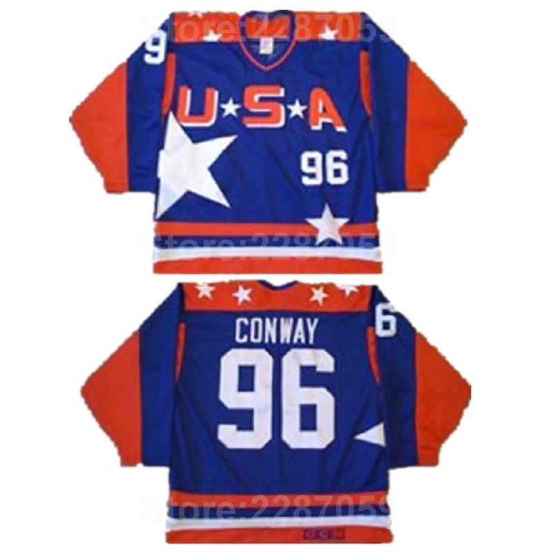 

Ediwallen Wholesale 96 Charlie Conway USA Ice Hockey Jerseys Cheap Vintage Movie Conway Jersey Men Team Color Stitched Blue