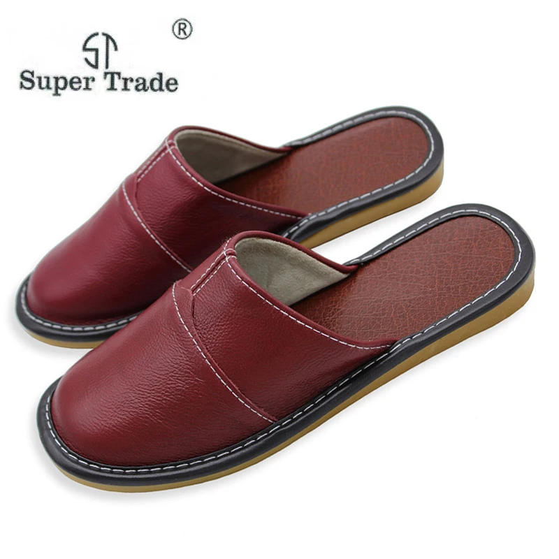 

New 2019 Summer Women Silp On Home Slippers High Quality Men Handmade Casual Genuine Leather Flat Shoes Comfort Solid Flip Flops