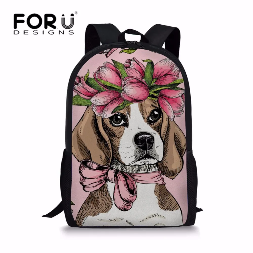 FORUDESIGNS Girls School Bags Lovely Beagle Flower