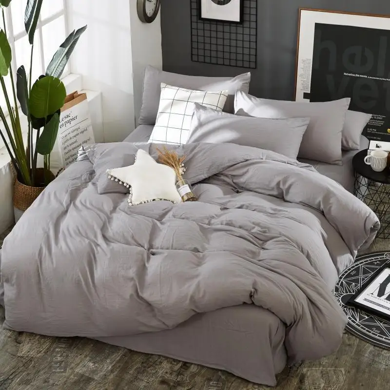 

Home Textile Simple and Comfortable Breathable Washed Cotton Quilt Cover Sheet Pillowcase Bedding 3/4pcs
