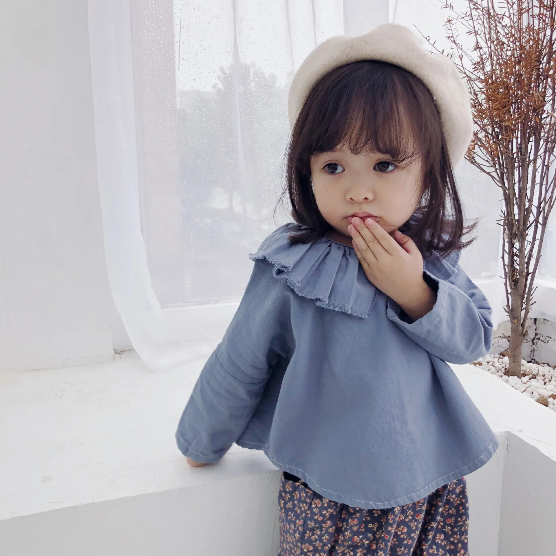 1 5 Years Baby Girls Cotton Long Sleeve Shirts Princess Ruffles Collar