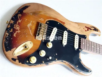 

ST aged Electric guitar S R V handmade remains guitar Free shipping, 4 Colors are available