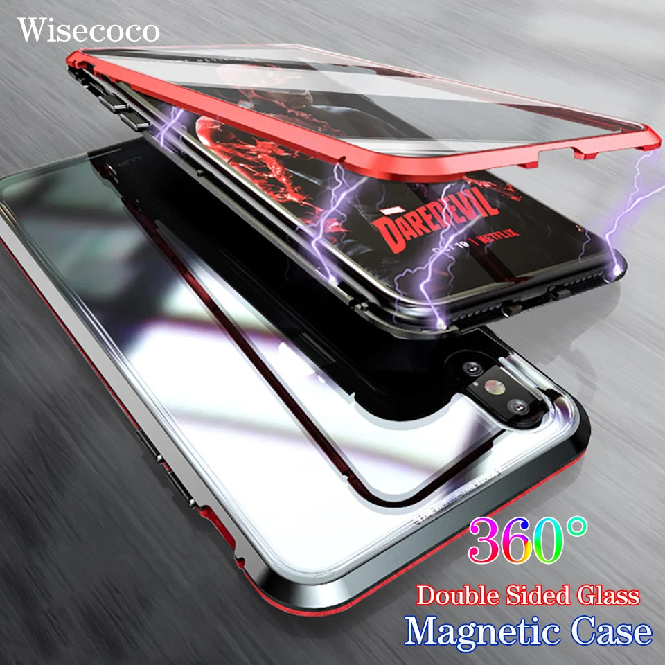 Магнитный чехол для Iphone XS Max X Xr 7 8 Plus xs Роскошный Металлический 360 Полный