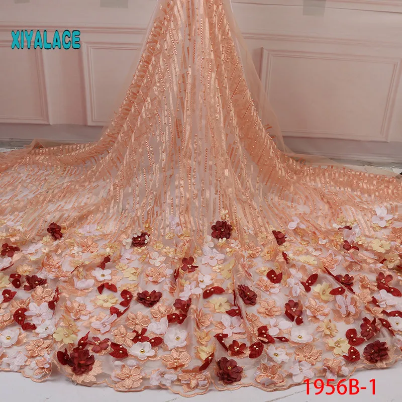 Нигерийская вышитая бисером кружевная ткань Высокое качество африканская 3D чистая Кружевная Ткань Свадебный Французский тюль кружевной материал для платья YA1956B-1