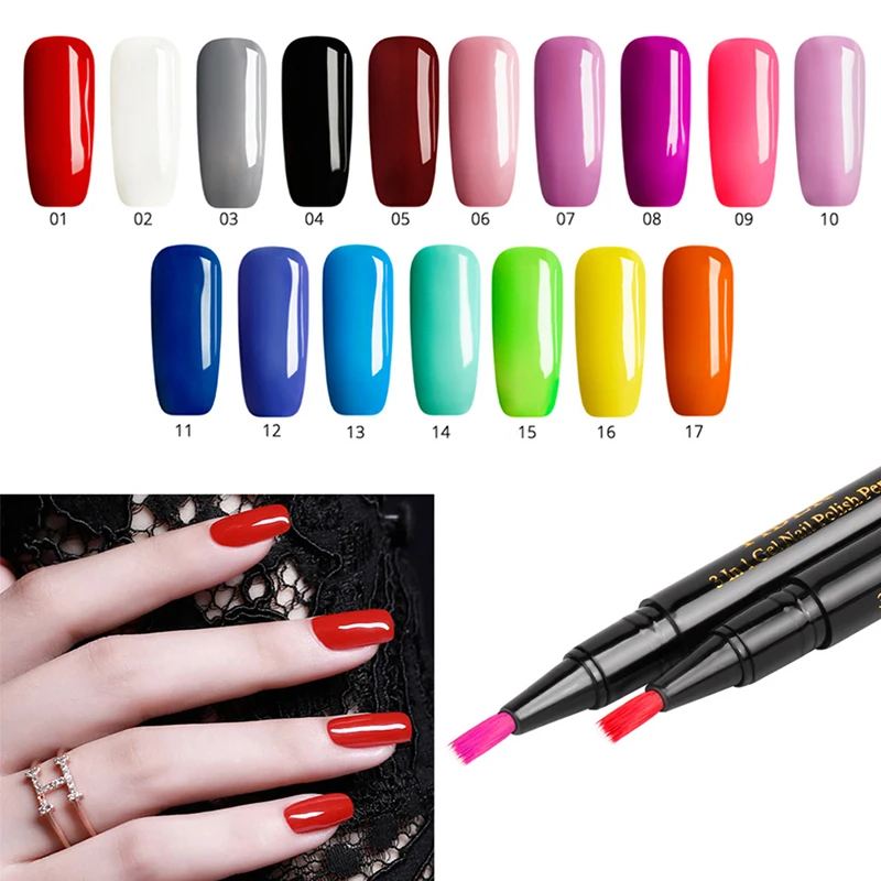 

2019 UV Gel Pen Varnish 3 In 1 One Step Nail Gel Polish Pen 17 Colors Gel Lacquer Nail Art Manicure Glue