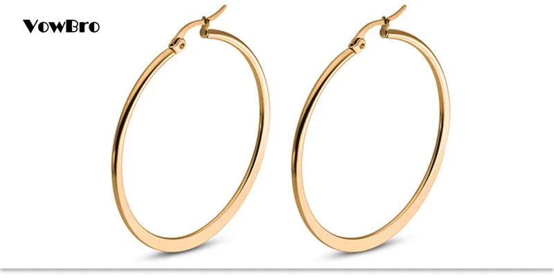 VowBro Золотые Большие круглые серьги из нержавеющей стали, модные женские очаровательные серьги, кольцо для ночного клуба, ювелирные изделия, подарок для девушек