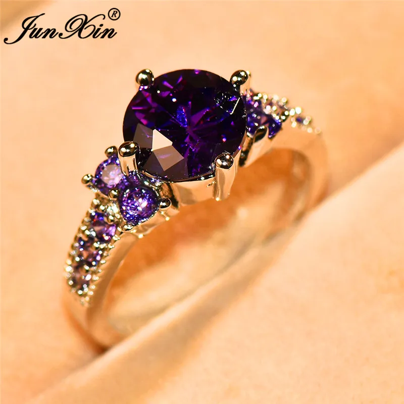 Luxury Female Big Purple Stone Ring Cute Simple 925 Silver Finger Ring