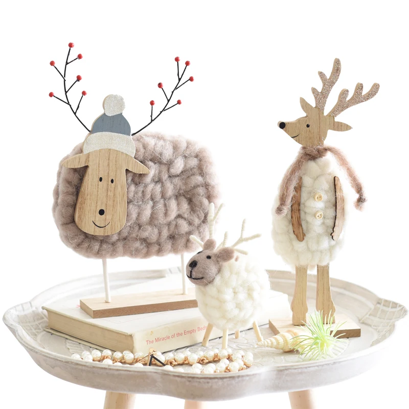 

1PC Home Decor Kawaii Fleece Goat Xmas Fairy Miniatures Home Decorations Wool Sheep Craft Christmas Home Decoration Figurine