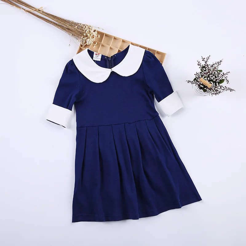 

Children's clothing 2019 spring and autumn new cotton pleated dress doll collar 5 points sleeve baby dress 2-10 years old